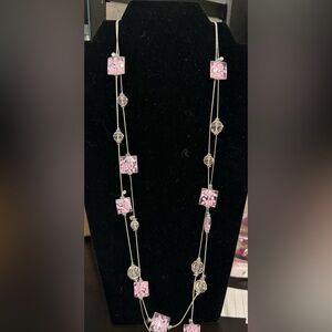 Elegant Pink and Silver Necklace 29"